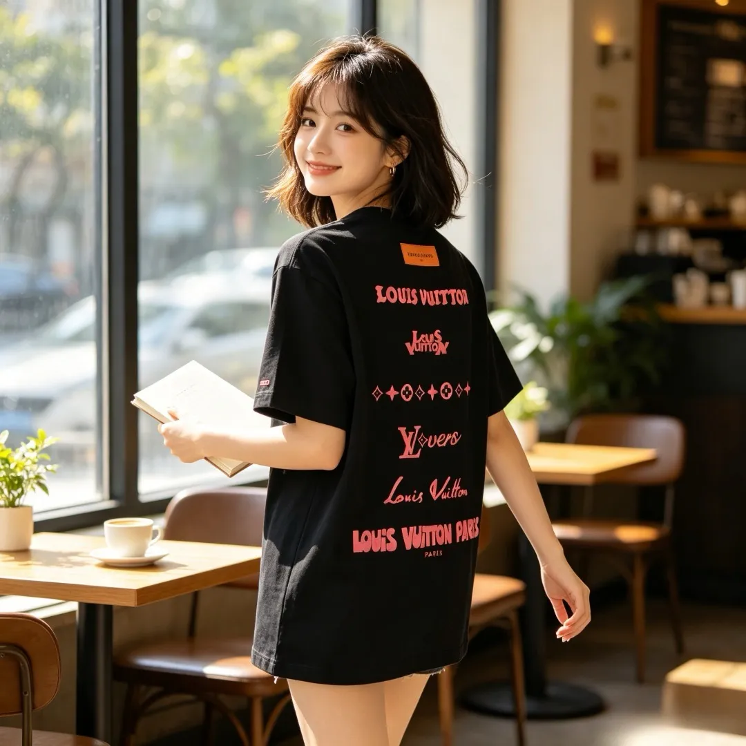 Louis Vuitton/Louis Vuitton multi-layer logo Pink letter short sleeves